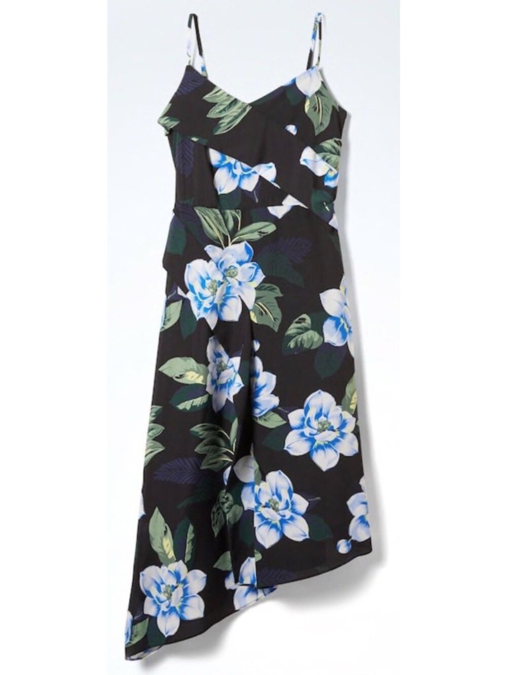 Banana Republic Size 12 TALL Blue Floral Strappy Asymmetrical Dress Wedding Gues